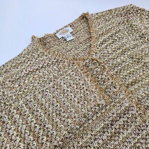 Women's Talbots Fringe Trim Cardigan Sweater Tan/Green/Orange/Cream Size M